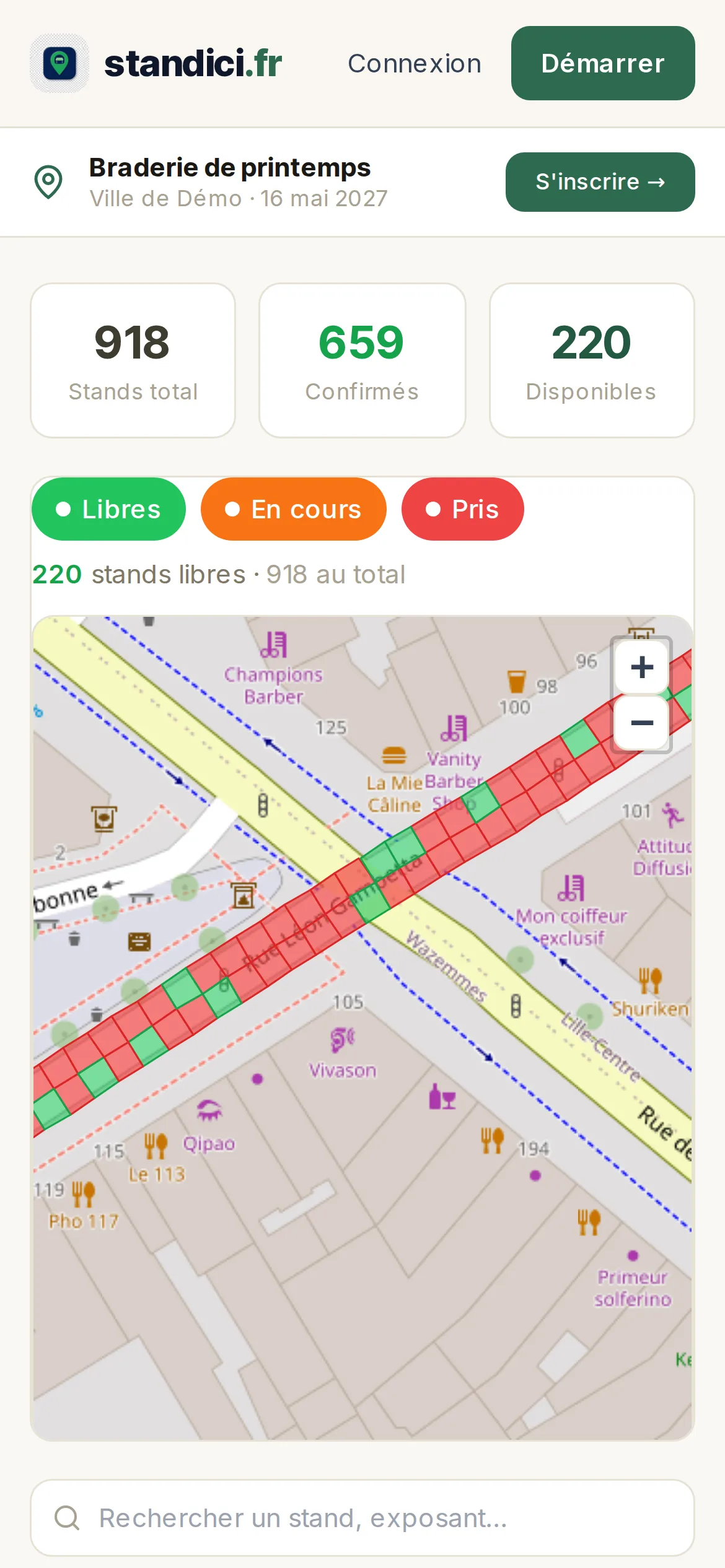 Plan des stands sur téléphone